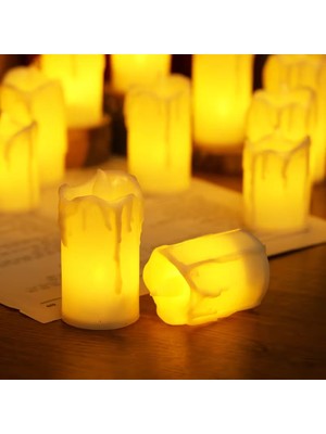 Kuzey Oyuncak 24 Adet Gün Işığı LED Işıklı Mum Sarı LED Mum Erimiş Görünümlü Işıklı Mum 6x3.5 cm Pilli LED Mum