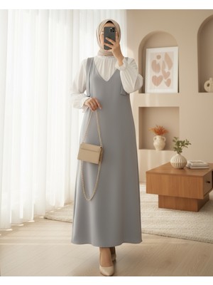 Moda Morfo Omuzları Bağlamalı Uzun Jile      -Gri