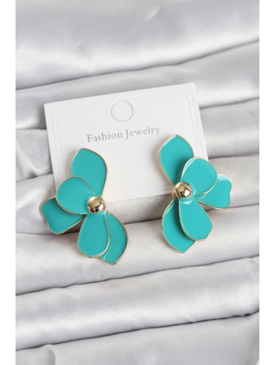 Sb Shopping Turkuaz Mineli Lotus Model Pirinç Kadın Küpe