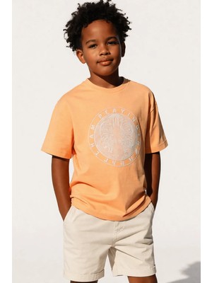 Jacklions Erkek Çocuk Şeftali Renk Kabartma Baskılı Pamuk Tişört