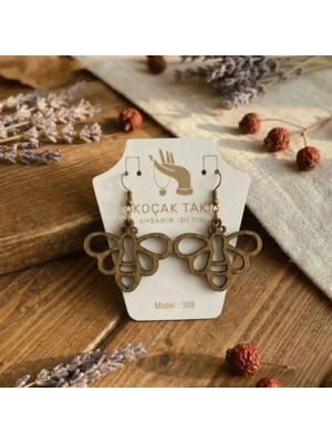 Koçak Takı Ahşap Küpe Modern Özgün Minimalist Takı Model No 308