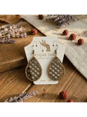 Koçak Takı Ahşap Küpe Modern Özgün Minimalist Takı Model No 309