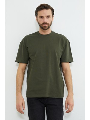FullaModa Basic Bisiklet Yaka Oversize Tişört