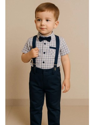Erkek Çocuk Papyonlu Askılı Gömlekli Takım