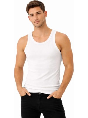 Çamaşır Kenti Erkek Fitilli Likralı Kaşkorse Atlet Vücuda Oturan Basic Şıklık - Beyaz