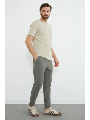 FullaModa Beli Bağlamalı Dokulu Pantolon