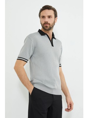 FullaModa Yarım Fermuarlı Fitilli Triko Tişört