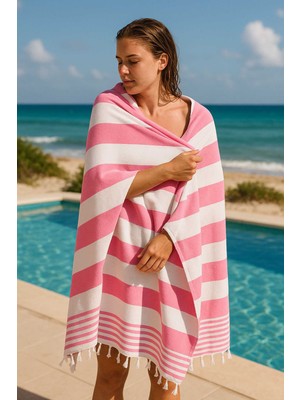Hsc Bilişim Mimoza Unisex Peştemal Plaj Havlusu 100X180 cm Pamuklu Pembe-Açık Pembe