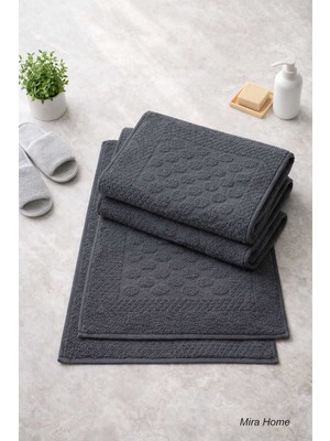 Hsc Bilişim 3lü Pamuklu Ayak Havlusu Seti Kabartma Desenli 50X70 cm Antrasit