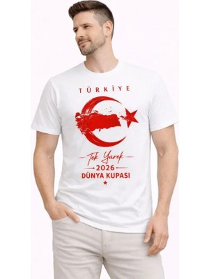 Çamaşır Kenti Erkek Türkiye Ay Yıldız Baskılı Taraftar Forma T-Shirt - Beyaz