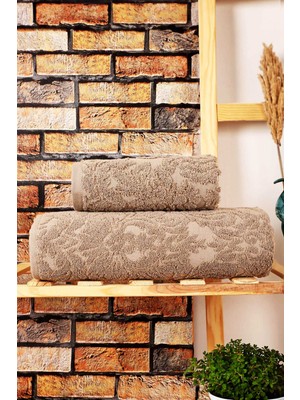 Hsc Bilişim Mira 2 Parça Jakarlı Banyo Havlu Takımı Doku Desen Kahve