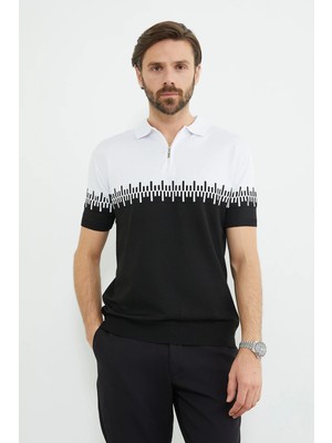 FullaModa Yarım Fermuarlı Polo Yaka Triko Tişört