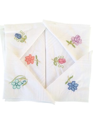 Hsc Bilişim Hediyelik Işlemeli Bayan Mendili 6 Lı Paket 28X28 cm 100 Pamuk