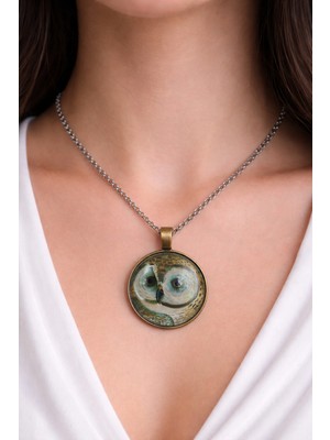 Herşey Nota Baykuş Figürlü Yuvarlak Kolye Gümüş Renk 60 cm Unisex Metal Zincir