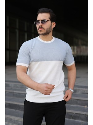 Gacha Erkek Renk Bloklu Bisiklet Yaka Kısa Kollu Triko Tişört