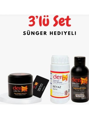 3'lü Set - Derby Deri Tamir Macunu, Special Deri Boyası ve Cilası - Beyaz