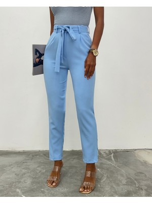 Moda Morfo Kemerli Bilek Pantolon     -Bebe Mavi