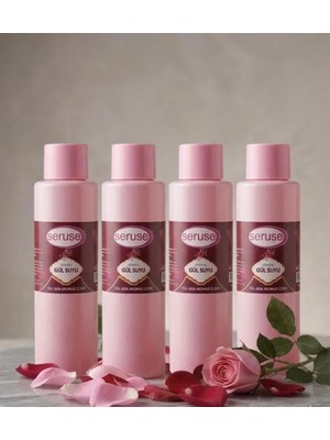 4 Lü Seruse Gıdaya Eklenebilir İçilebilir Gül Suyu 400 ml Gıdaya Uygun Gül Aromalı