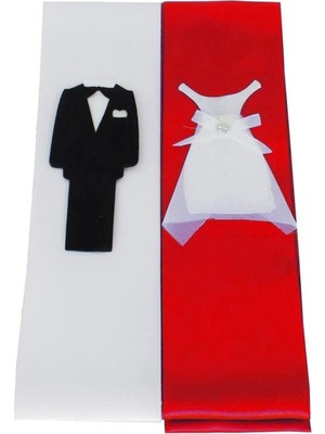 Ceyyiz Gelin Damat Figürlü Saten Takı Kurdela Kuşak 2 Adet