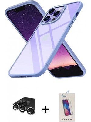 İlk El Grup Ieg™ iPhone 14 Pro Max Kılıf Nova Işık Serisi - Siyah Joko 5d Cam + Gümüş Raze Metal Kamera Lens