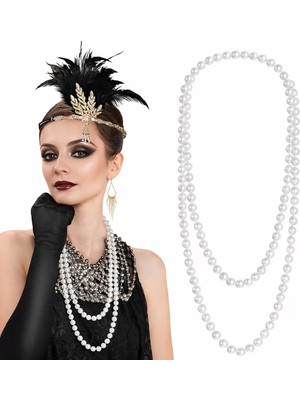 Skygo 1920 Gatsby İnci Kolye – Vintage Uzun Beyaz İnci Kolye