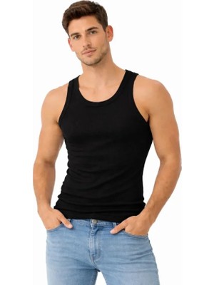 Pileli Store Erkek Fitilli Likralı Kaşkorse Atlet Vücuda Oturan Basic Şıklık - Siyah