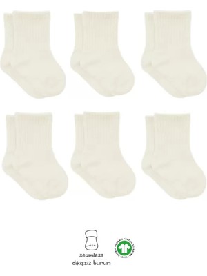 Flamex 6'lı Basic Penye Soket Çorap 10101 Ekru