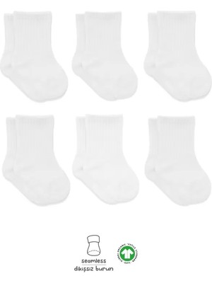 Flamex 6'lı Basic Penye Soket Çorap 10101 Beyaz
