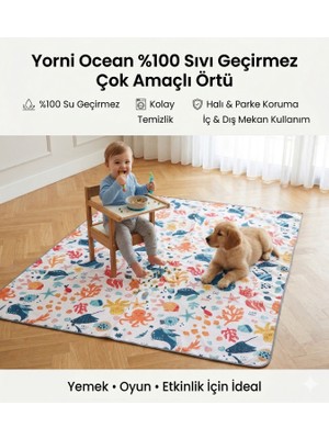 Yorni Sea, 150x150cm Sıvı Geçirmez, Çok Amaçlı Örtü, Askılı, Ister Yerde Ister Masada Kullan, Waterproof Splat Mat