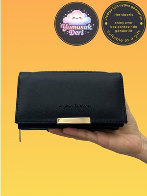 Shiny Ever Siyah Kadın Cüzdan El Çantası Gold Detaylı