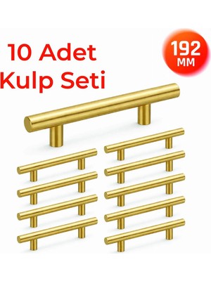 Nobel 192 mm Metal Mobilya Kulpu – Mutfak Dolap Çekmece Kulpu, Dekoratif Kulp Seti (10 Adet) Mat Altın