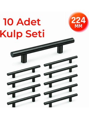 Nobel 224 mm Metal Mobilya Kulpu – Mutfak Dolap Çekmece Kulpu, Dekoratif Kulp Seti (10 Adet) Titanyum
