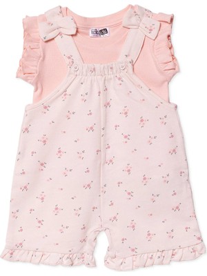 Hellobaby Kız Bebek Şort Salopet-Tshirt Çiçek Baskılı Düğmeli Bisiklet Yaka Short Sleeve Patiksiz