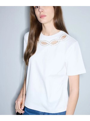 İpekyol Strass Taş Işlemeli Cutout Tişört IS1260070238002