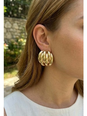 E-Woman Pirinç Gold Renk Vintage Kadın Küpe - Lisinya
