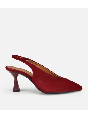 Hotiç Kadın Süet Deri Bordo Yumuşak Dokulu Kısa Topuklu Stiletto