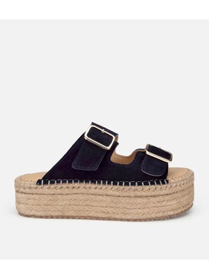 Hotiç 01TEH320680A680 KADIN Süet Deri Lacivert Hasır Kalın Tabanlı Terlik