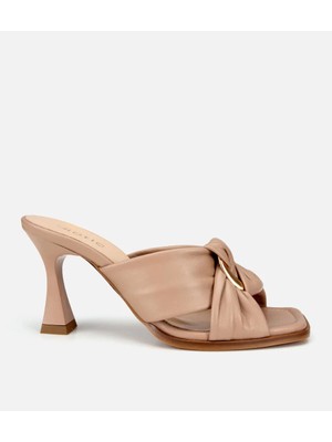 Hotiç 01TEH321710A330 KADIN Deri Bej Gold Toka Detaylı Topuklu Terlik