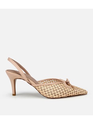 Hotiç 01AYH320840A330 KADIN Bej Hasır Detaylı Fiyonklu Kısa Topuklu Stiletto