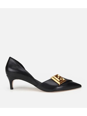 Hotiç 01AYH321410A100 KADIN Siyah Deri Gold Tokalı Kısa Topuklu Stiletto