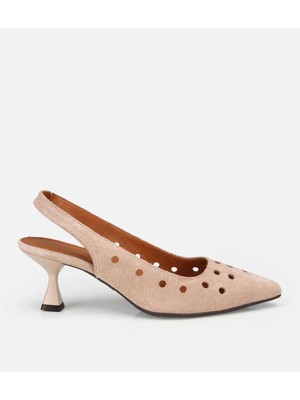 Hotiç 01AYH321450A700 KADIN Süet Deri Bej Delikli Arkası Açık Kısa Topuklu Stiletto