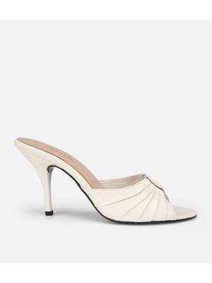 Hotiç 01TEH321740A400 KADIN Deri Kemik Gold Toka Detaylı Ince Topuklu Terlik