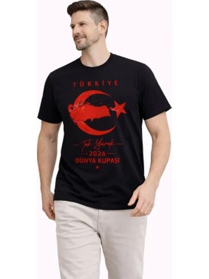 Erkek Türkiye Ay Yıldız Baskılı Taraftar Forma T-Shirt - Siyah