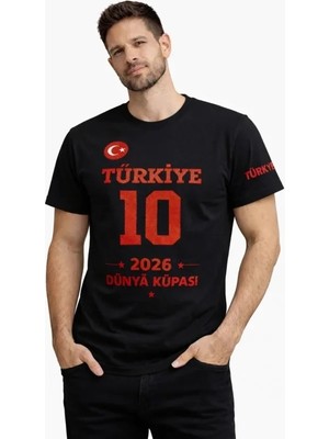 Defy Moda Erkek Türkiye Baskılı Tişört 2026 Dünya Kupası Taraftar Forma T-Shirt - Siyah