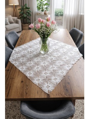 Lena Maison Ella Dantel Masa ve Fiskos Örtüsü Ekru Rengi 95X95 cm