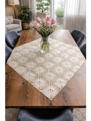 Lena Maison Ella Dantel Masa ve Fiskos Örtüsü Altın Simli Krem Şönil 95X95 cm