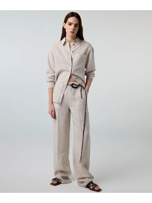 İpekyol Ince Kemerli Keten Pantolon IS1260003270030