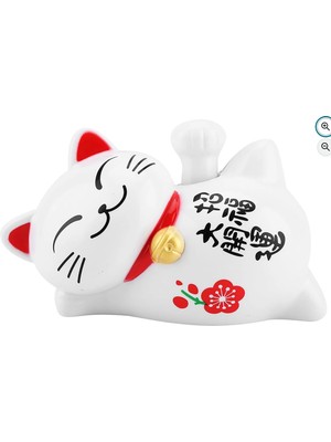Miamantra Feng Shui Güneş Enerjili Yan Yatmış Pati Sallayan Maneki Neko 10 cm Plastik Şans Kedisi