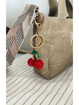 Miamantra Çift Kiraz Şeklinde Kristal Taşlı Kırmızı Anahtarlık/çanta Süsü Kiraz Charm