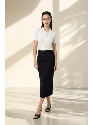 Setre Siyah Tam Kalıp Midi Kalem Etek